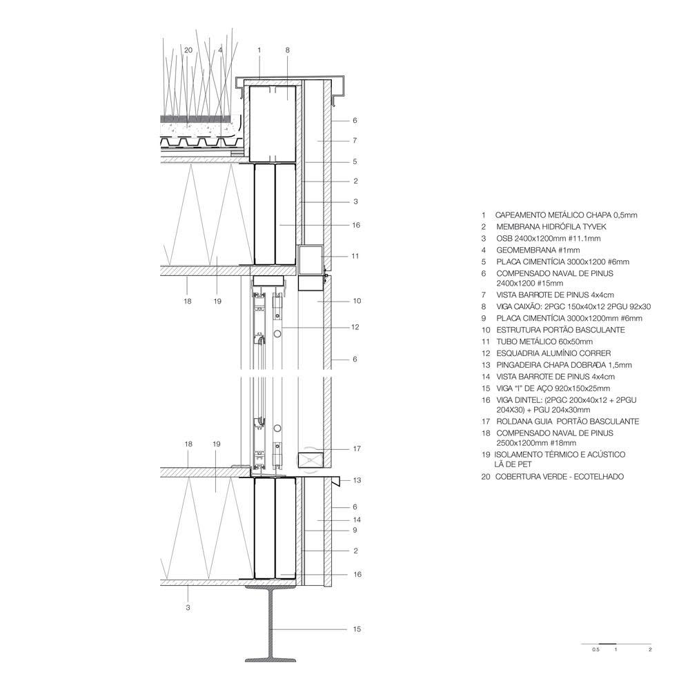 Dettaglio costruttivo verticale dell'involucro del modulo